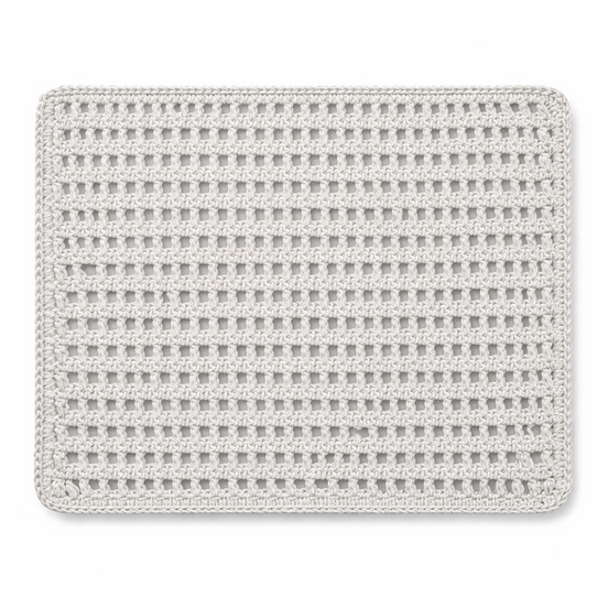 White leather cord placemat in an open crocheted lattice, 40 x 30 cm