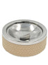 Beige leather-wrapped lidded ashtray, 11.5 cm square