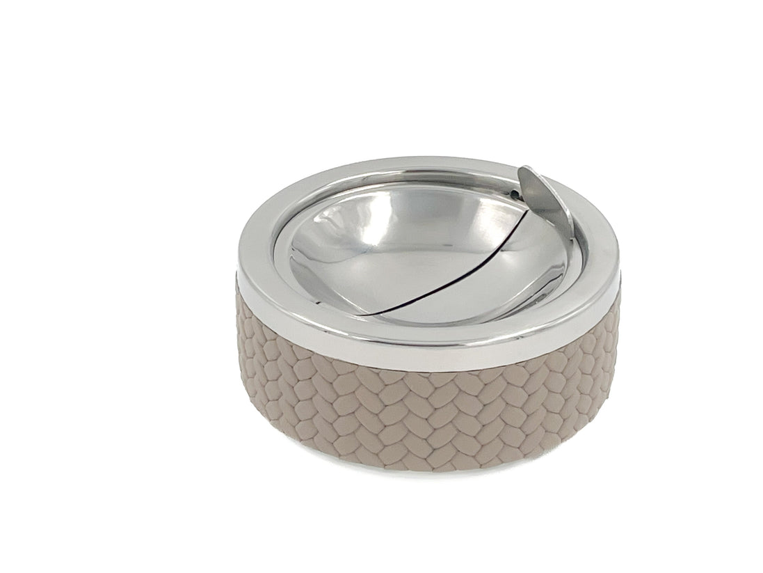 Mink leather-wrapped ashtray, lid closed