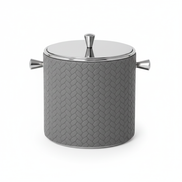 Grey leather-wrapped mini ice bucket, double-walled steel body