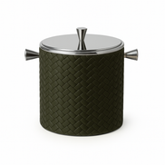 Khaki leather mini ice bucket with polished handles, 9.5 cm