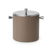 Mink leather mini ice bucket with polished steel lid and handles