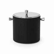 Navy and black mini ice buckets side by side, woven-embossed leather