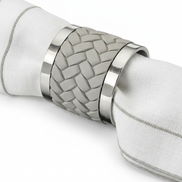 Grey woven leather napkin ring with steel rims