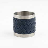 Navy braided leather napkin ring with polished steel rims