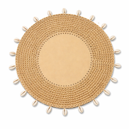 Beige 36 cm placemat with leather centre and real seashells on the rim