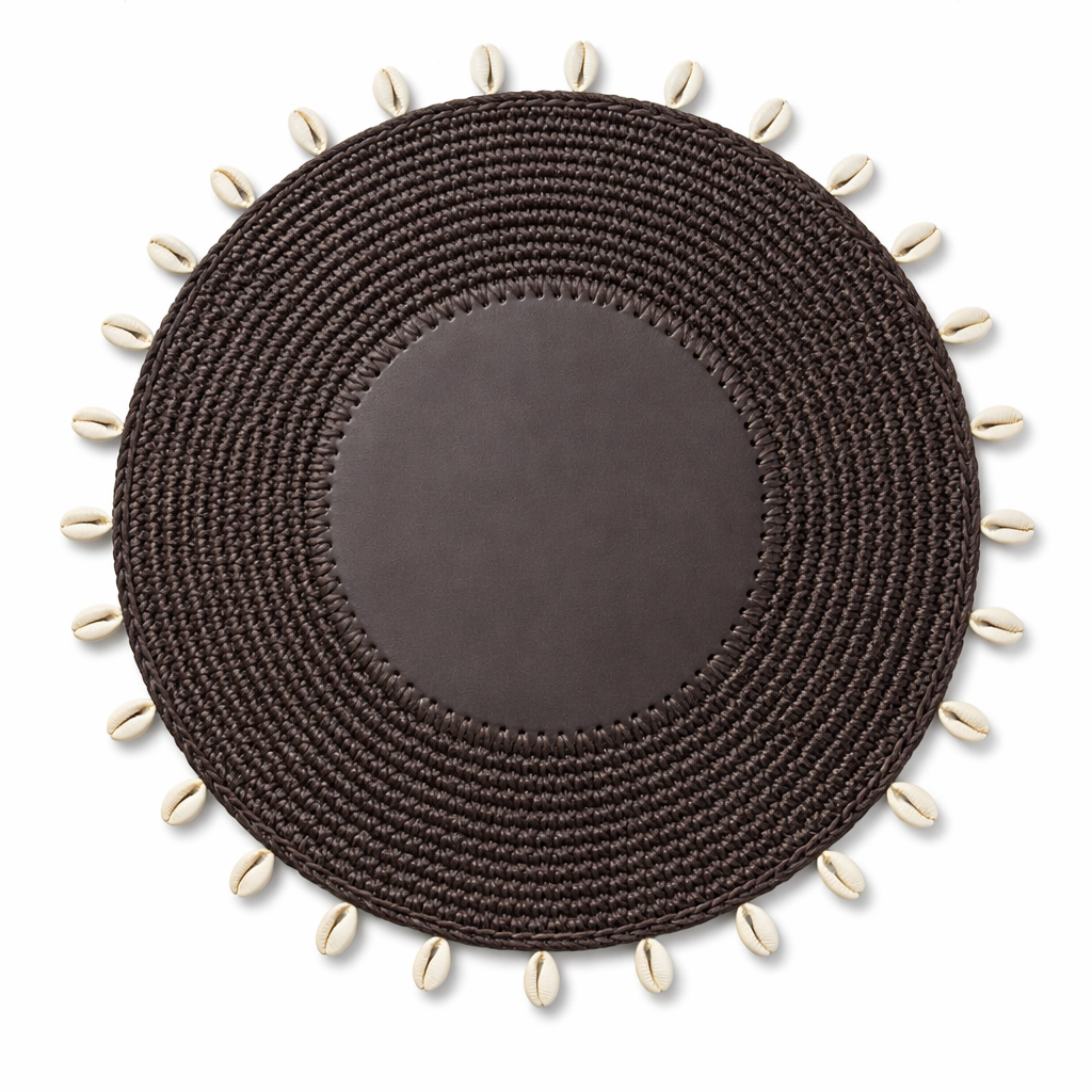 Brown seashell placemat with real shells on its rim, 36 cm