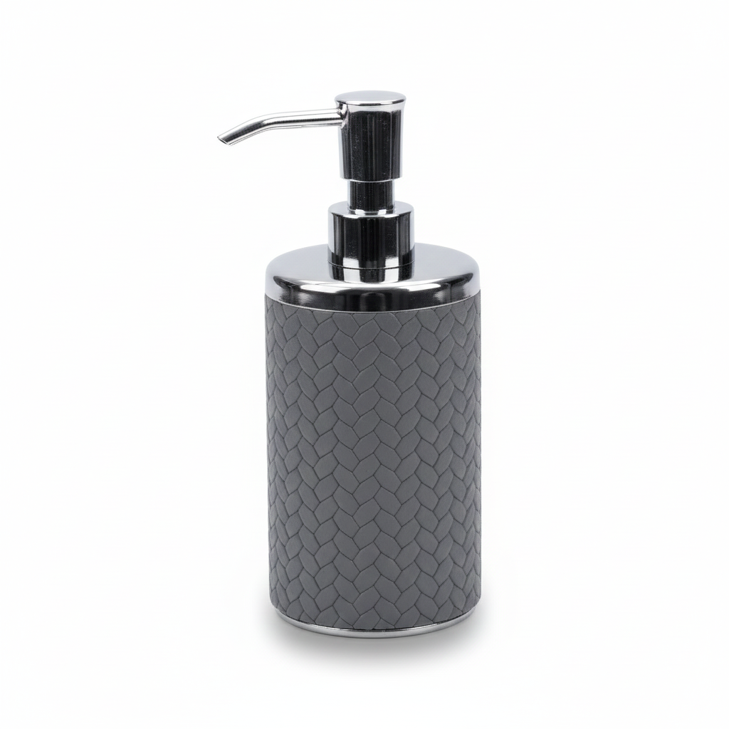 Grey woven-embossed leather soap dispenser