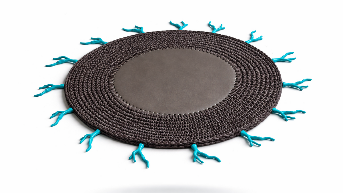 The brown turquoise coral placemat from above, smooth centre panel