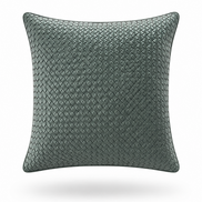 Sage green woven leather cushion, 45 x 45 cm, fine basket weave front