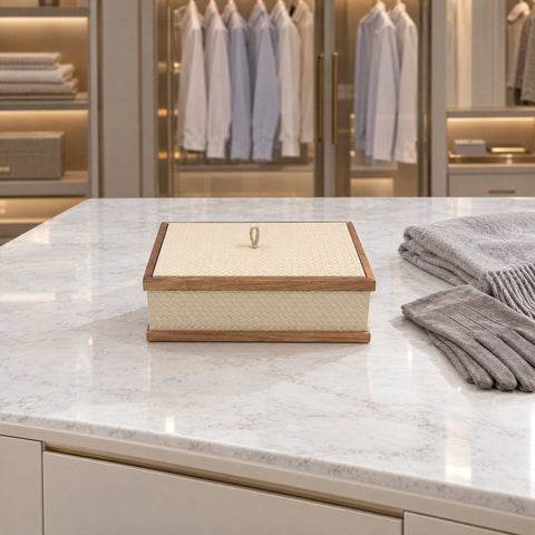 Walnut-Framed Leather Storage Box – Medium — the owner's walk-in wardrobe