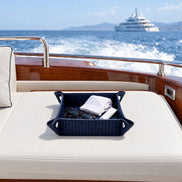 Woven Leather Valet Tray – 20 cm, navy — heading ashore by tender